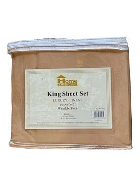NEW Home American 4 Piece King Sheet Set in Tan - Luxury Wrinkle Free Bedding